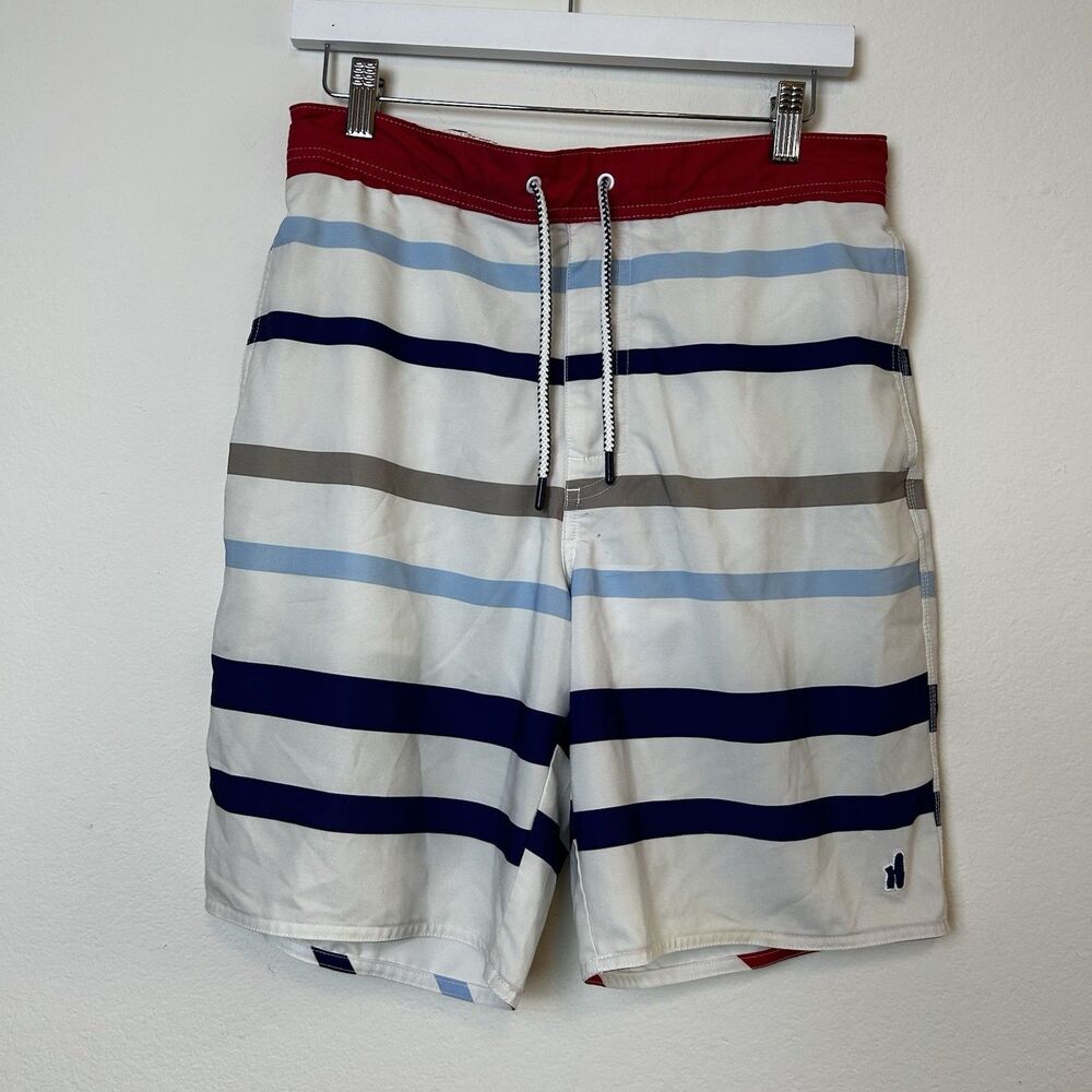 Johnnie O Swim Trunks Mens Medium 8" Striped Board Shorts Beach Surf Outdoor